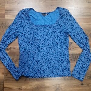 Whistles Ocean Blue Micro Floral Square Neck Balletcore Stretchy Euro Summer  12